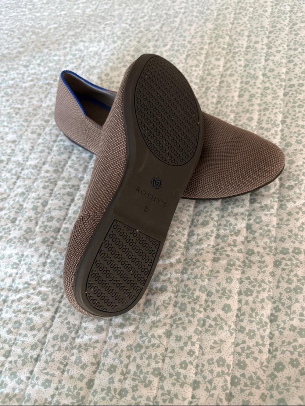 Rothy's Women's Taupe Knit Slip-On Loafers with Blue Trim - Picture 3 of 3